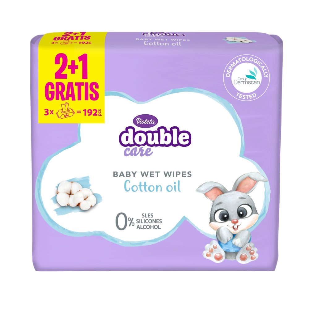Violeta Double Care Cotton Oil Влажни марамици  64/1 СЕТ 2+1