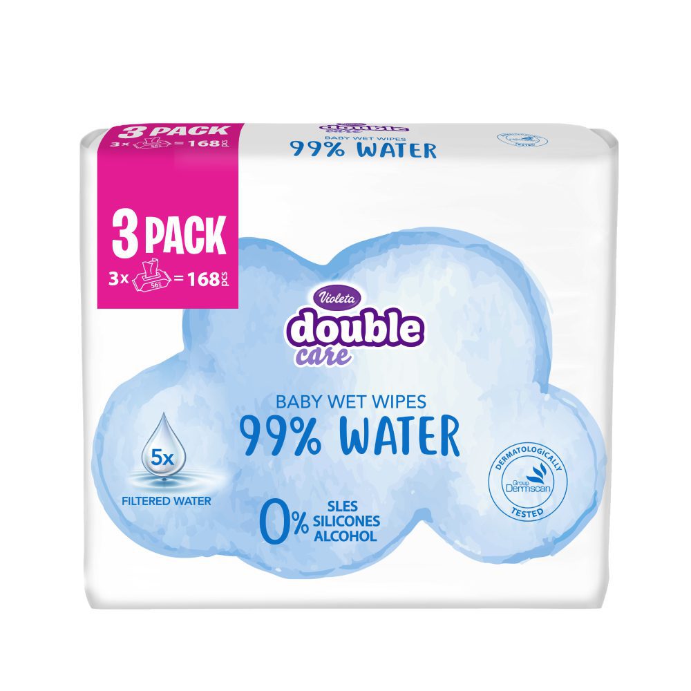 Violeta Double Care 99% Water Влажни марамици  56/1 СЕТ 2+1