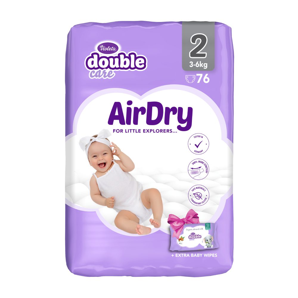 Violeta Double Care AirDry Пелени бр.2 3-6кг 76/1 + влажни марамчиња