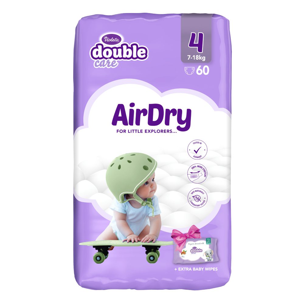 Violeta Double Care AirDry Пелени бр.4 7-18кг 60/1 + влажни марамчиња
