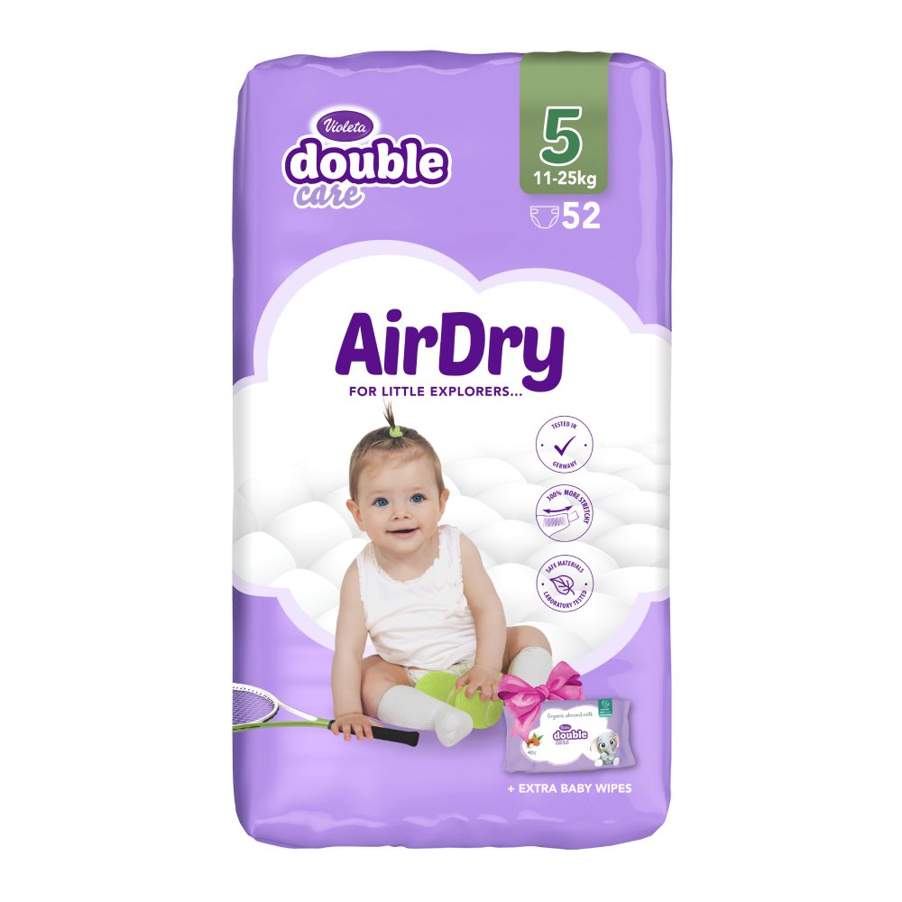 Violeta Double Care AirDry Пелени бр.5 11-25кг 52/1 + влажни марамчиња