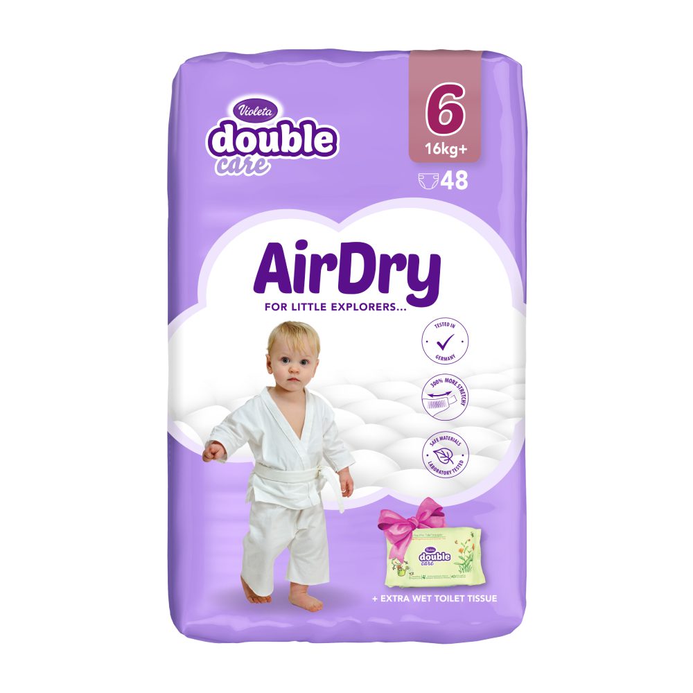 Violeta Double Care AirDry Пелени бр.6 16+кг 48/1 + влажни марамчиња