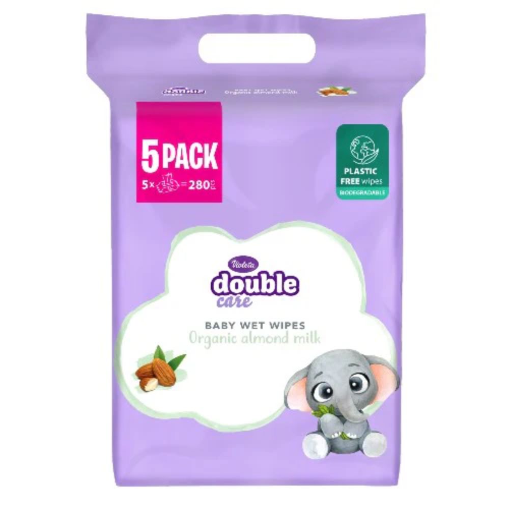 Violeta Double Care Organic Almond Milk Влажни марамици 56/1 СЕТ 5/1